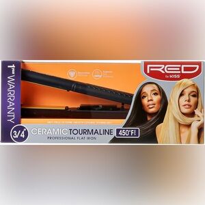 NEW RED BY KISS 3/4" CERAMIC TOURMALINE PROFESSIONAL FLAT IRON STRAIGHTENER